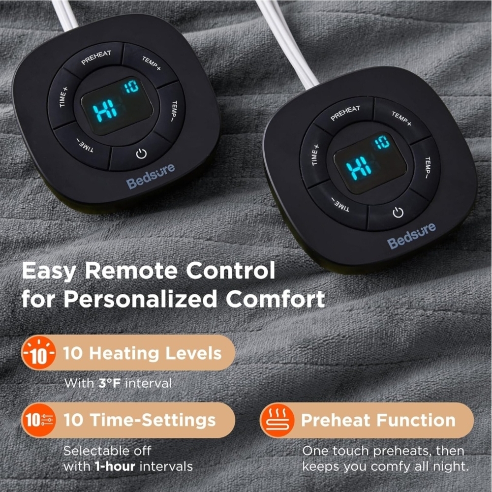 Bedsure Electric Blanket Queen Size - Dual Control (84x90 inches, Grey) - Picture 4 of 8